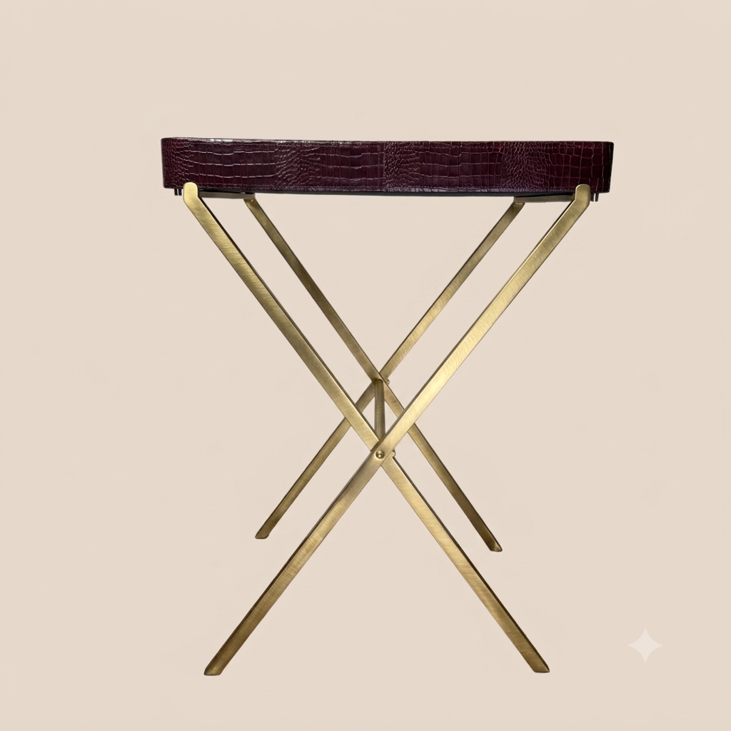 Croco Leather Butler Table - Maroon