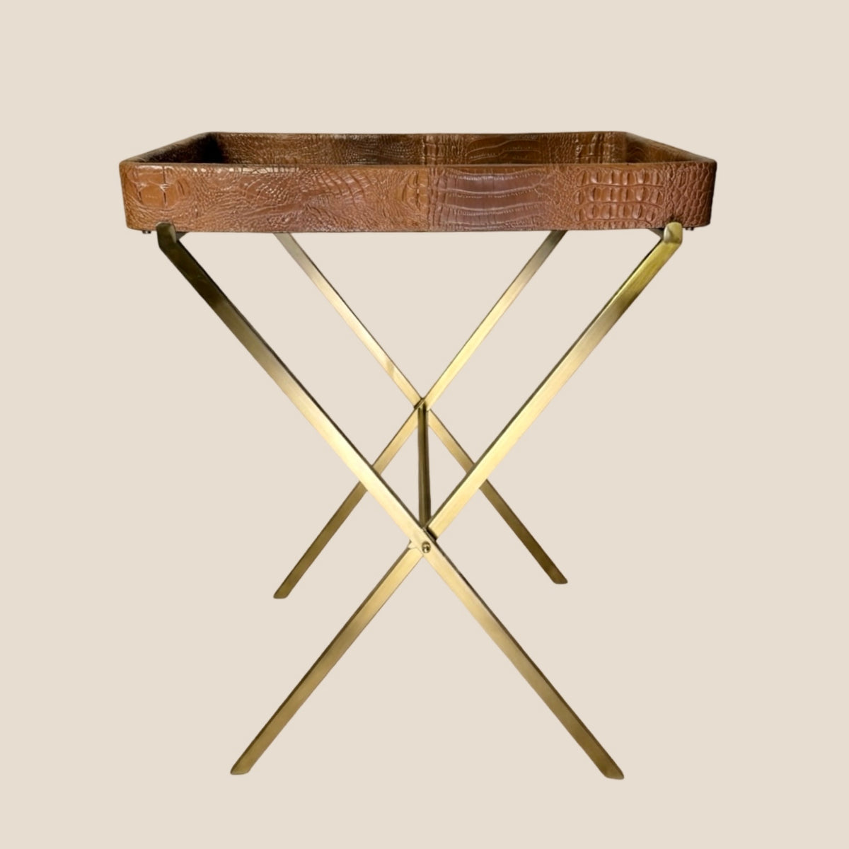 Croco Leather Butler Table - Tan