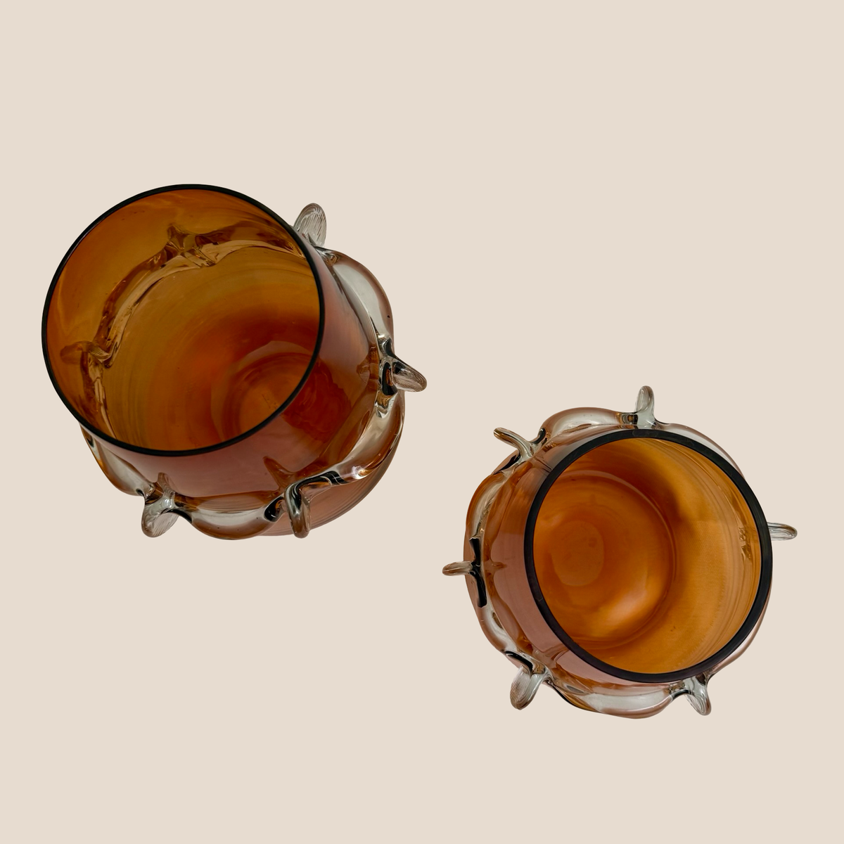 Crested Amber Glass Vase & Votive