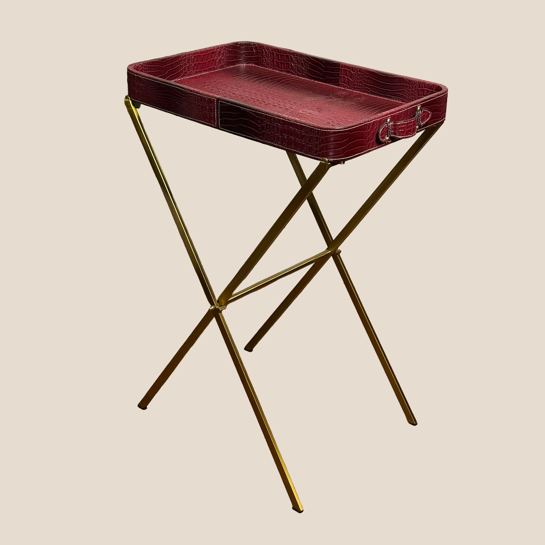 Croco Leather Butler Table - Maroon