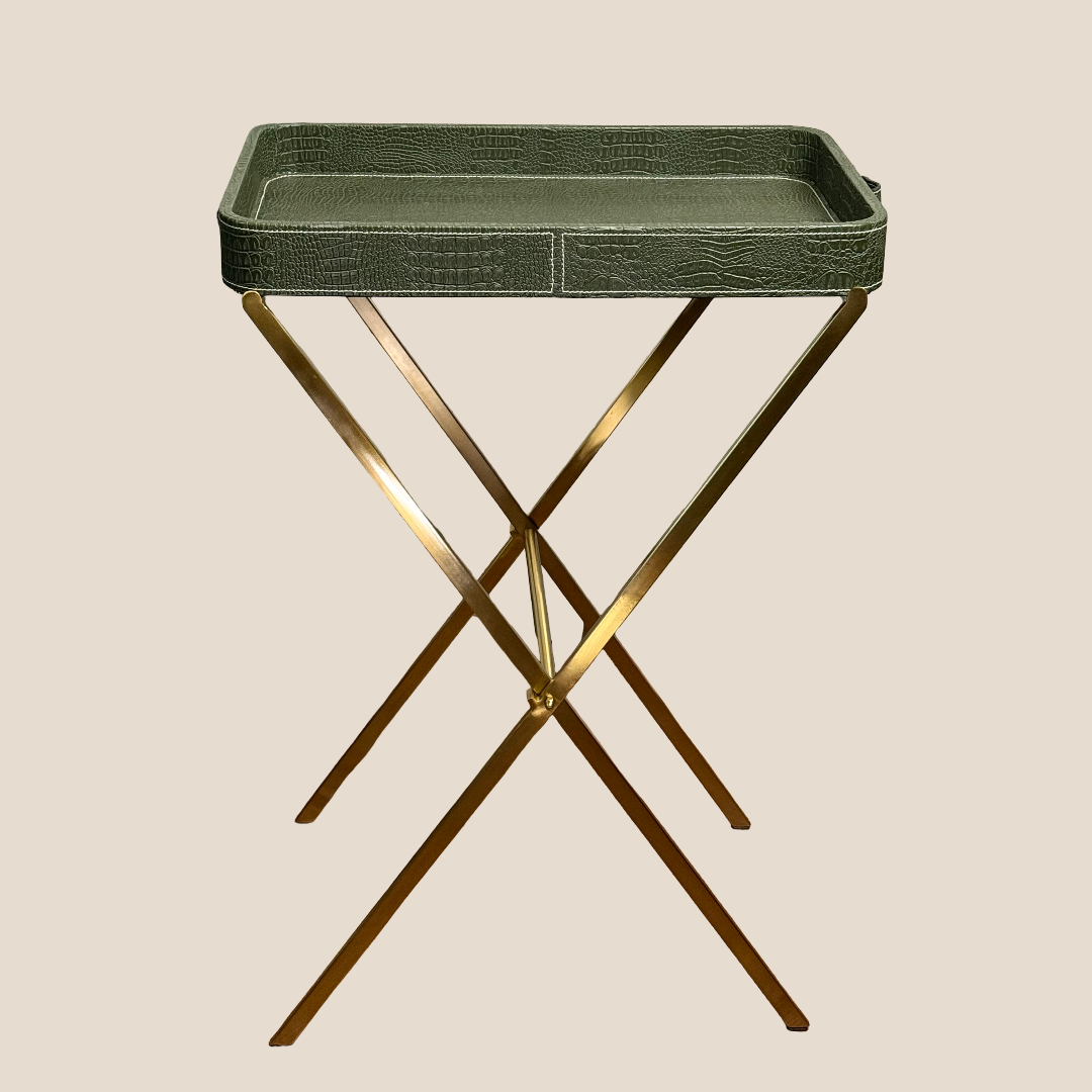 Croco Leather Butler Table - Deep Green