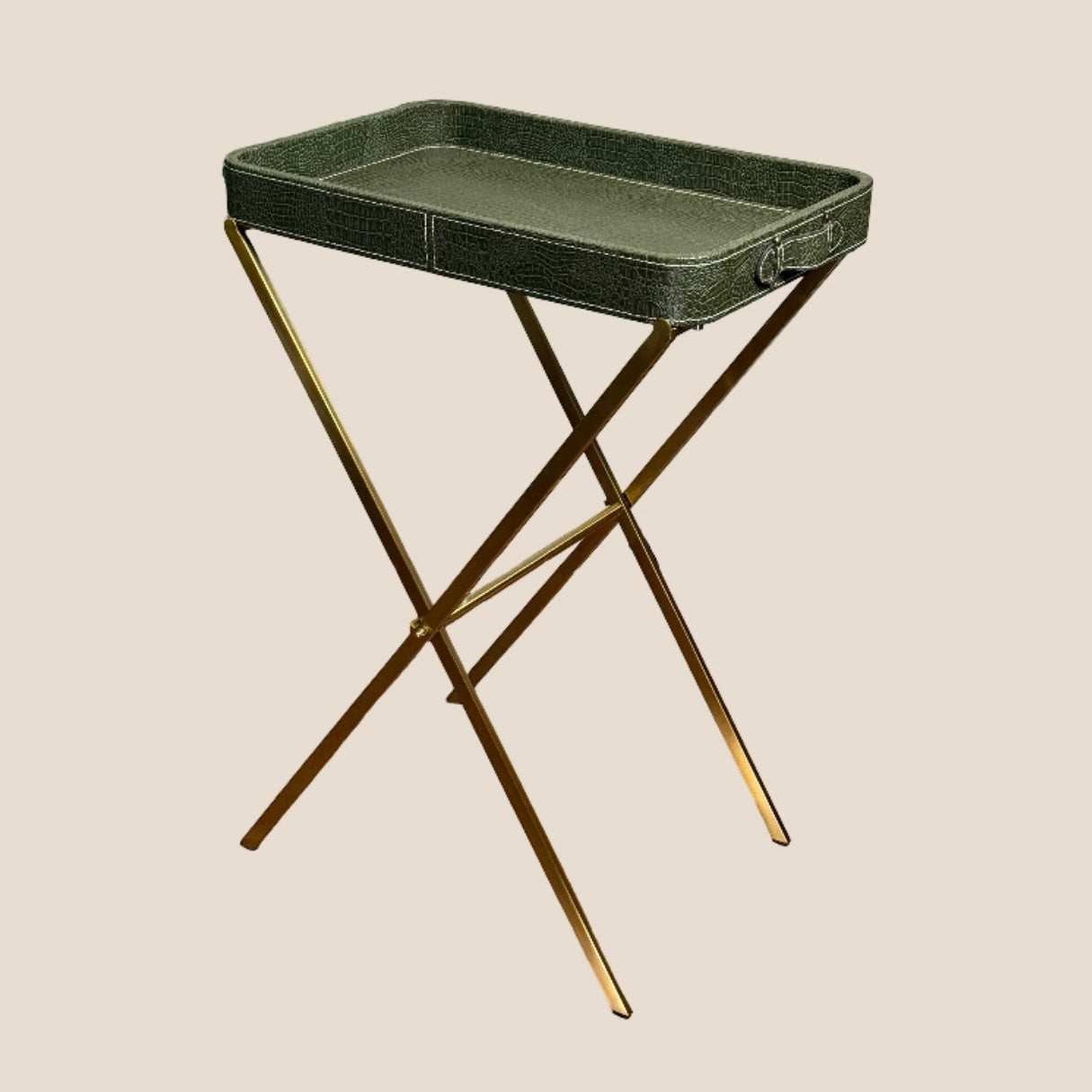 Croco Leather Butler Table - Deep Green