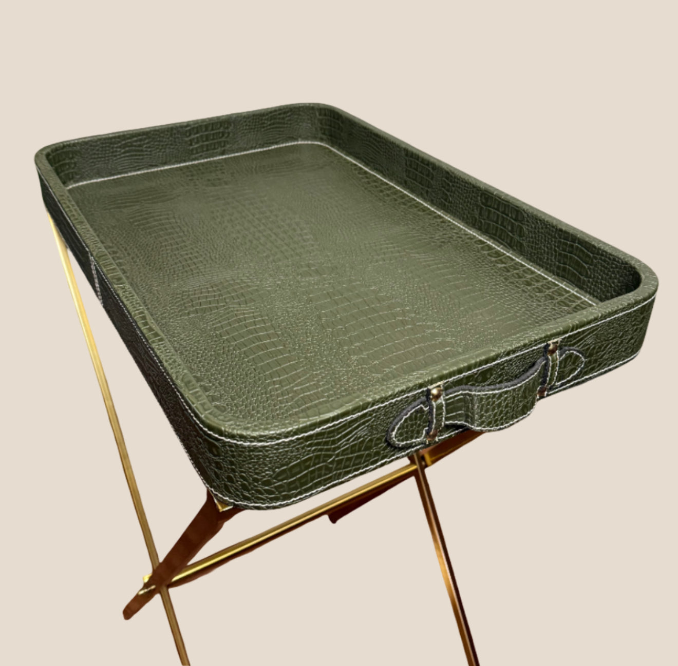 Croco Leather Butler Table - Deep Green