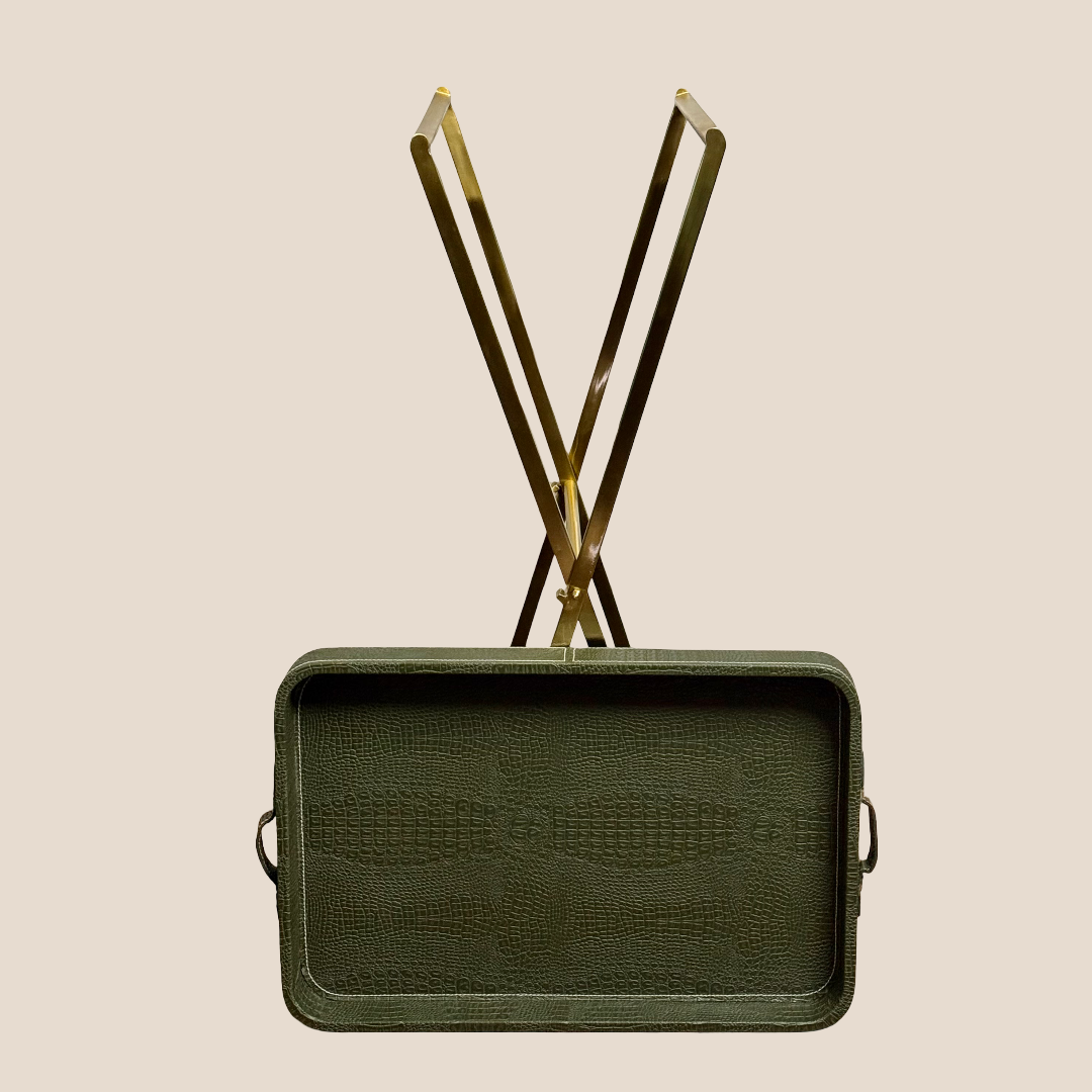 Croco Leather Butler Table - Deep Green