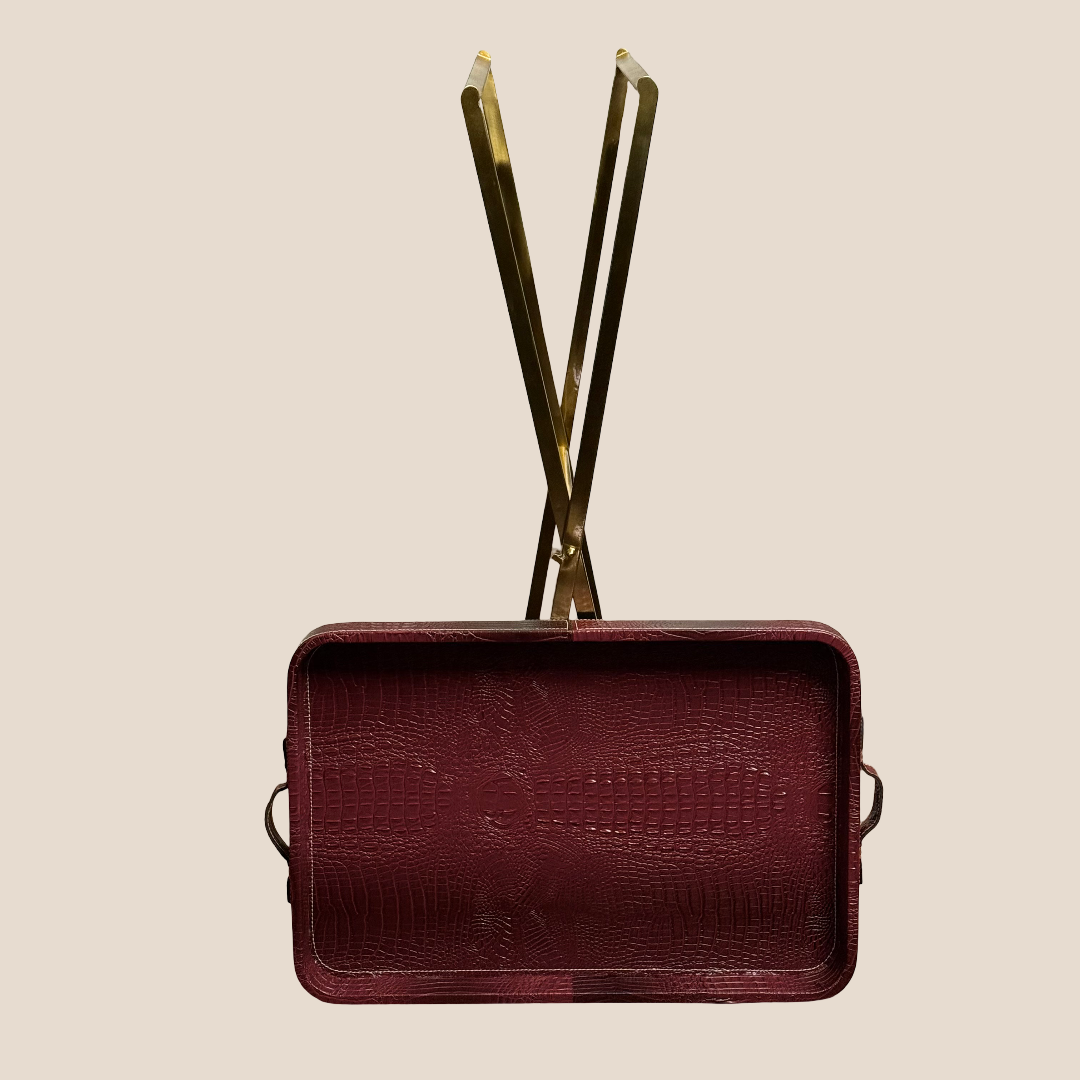 Croco Leather Butler Table - Maroon