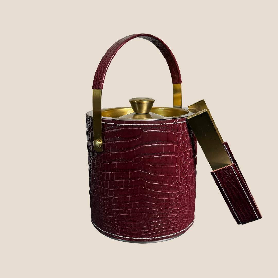 Ice Bucket with Tongs - Maroon
