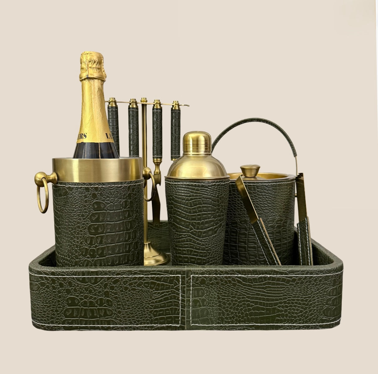 Croco Leather Complete Bar Set - Deep Green
