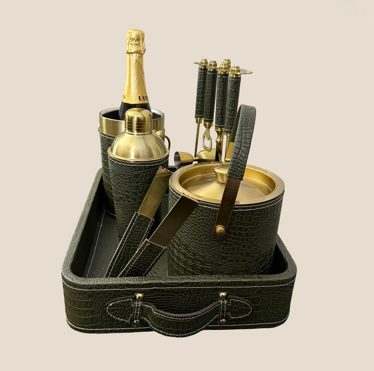 Croco Leather Complete Bar Set - Deep Green