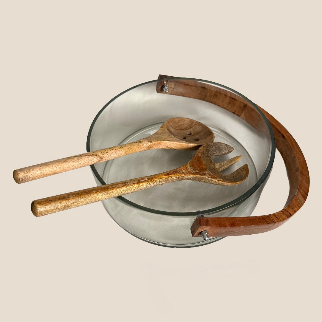 FUSION GLASS BOWL WITH WOODEN HANDLE