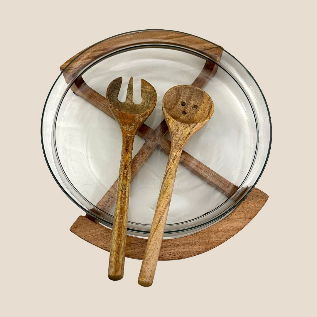 FUSION GLASS BOWL WITH WOODEN STAND