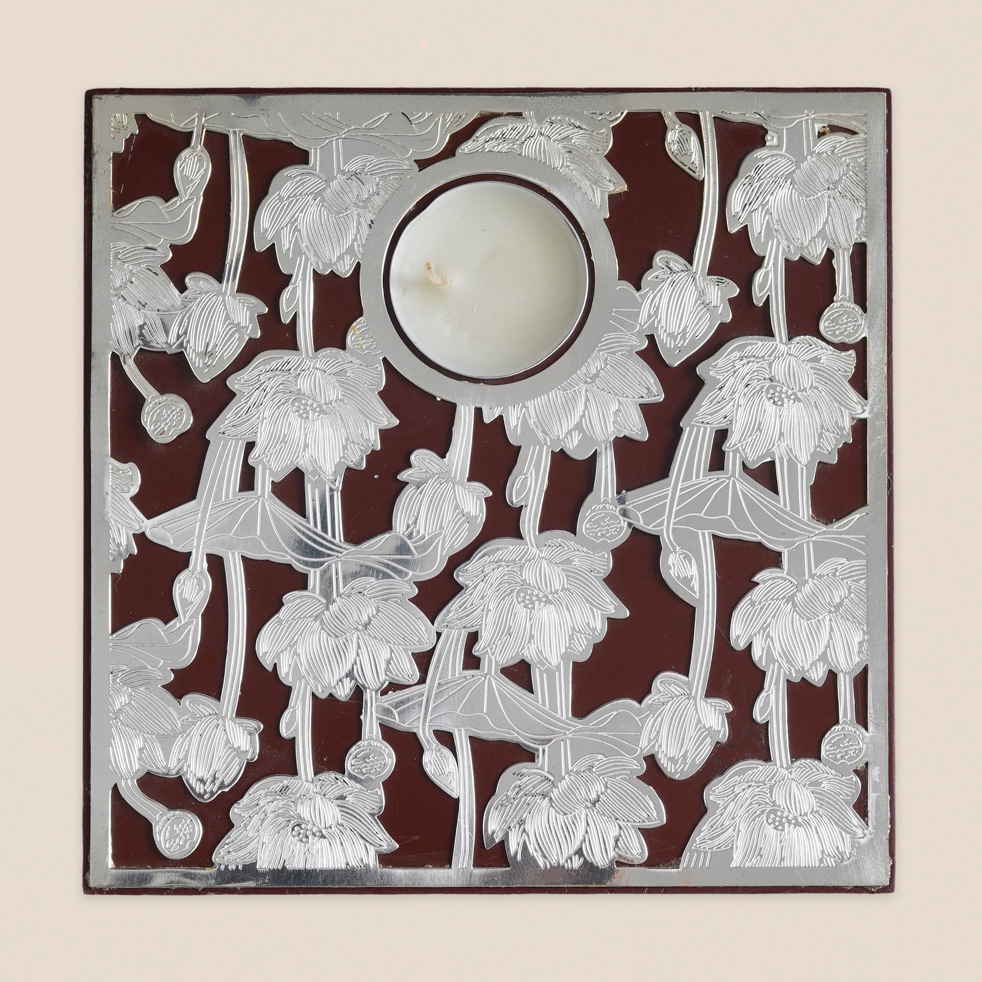Lotus Bloom Tealight Holder - Maroon