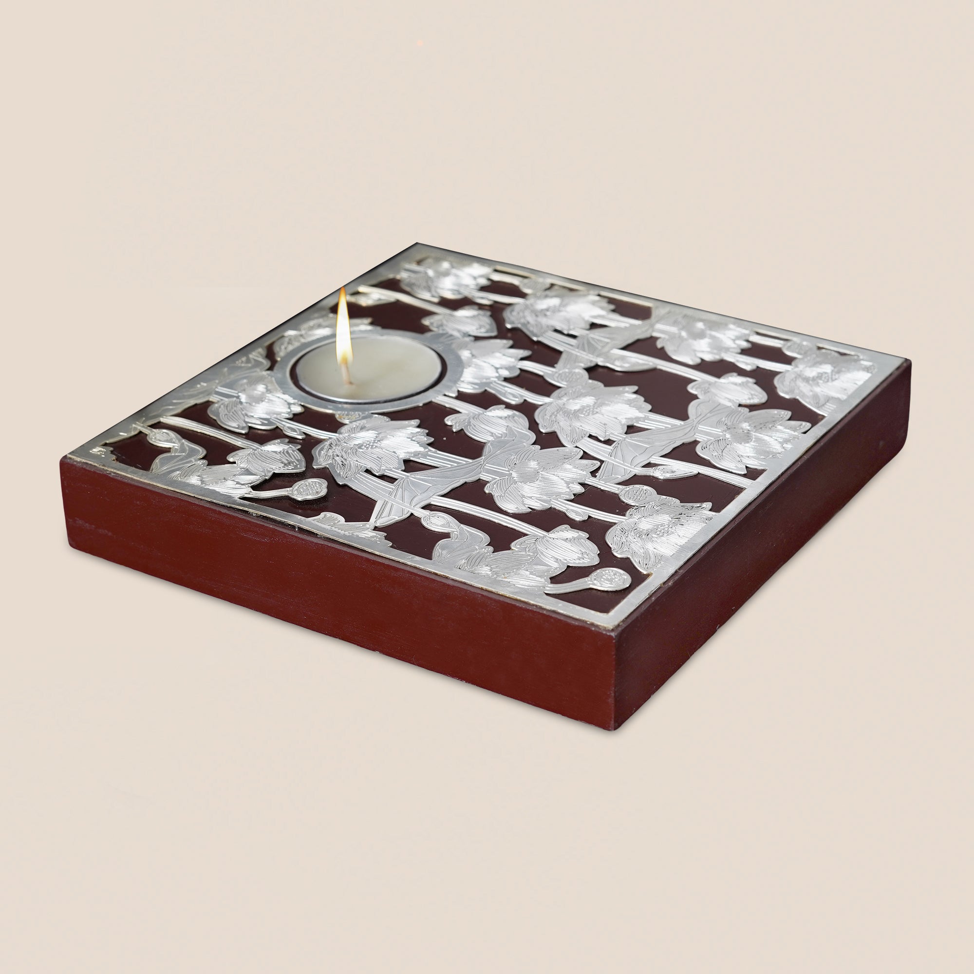 Lotus Bloom Tealight Holder - Maroon