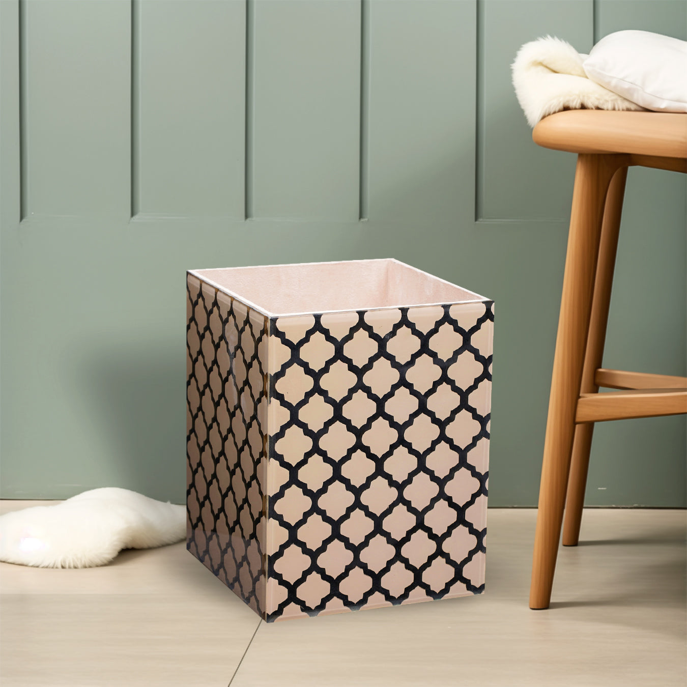 Moroccan Jaali Waste Bin - Beige