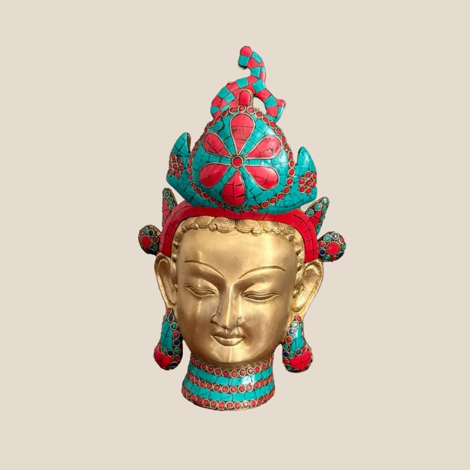 Tara Devi Brass Bust with Stonework
