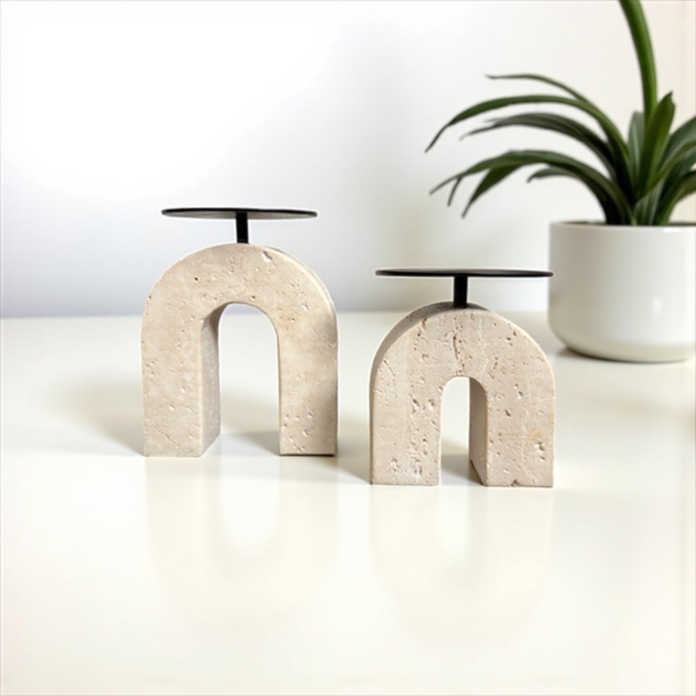 Travertine Candle Stand Pair