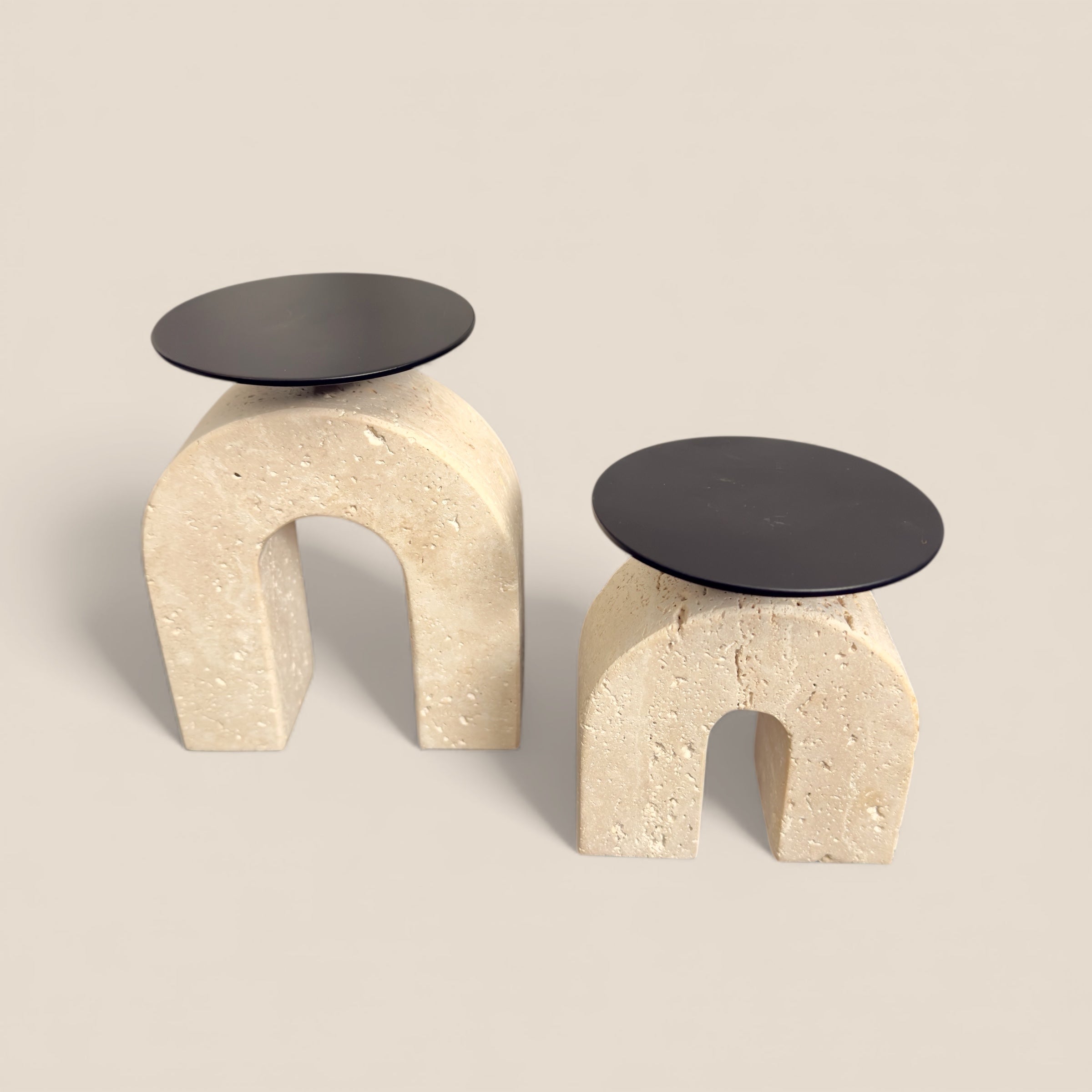Travertine Candle Stand Pair