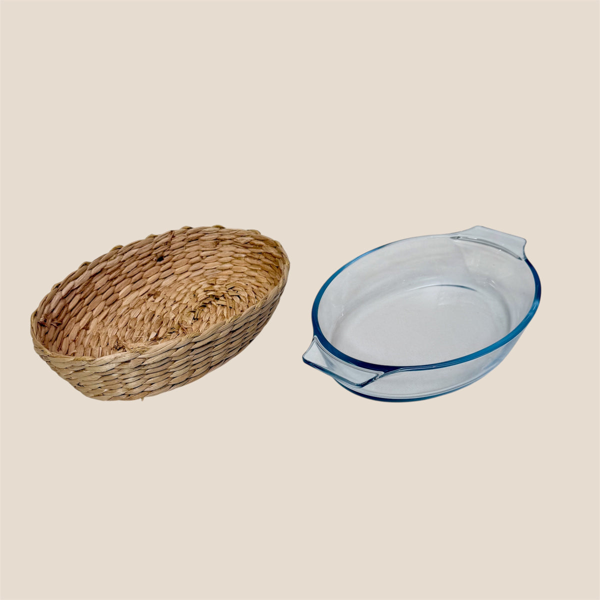 Borosilicate Glass & Cane Oval Dish - Small