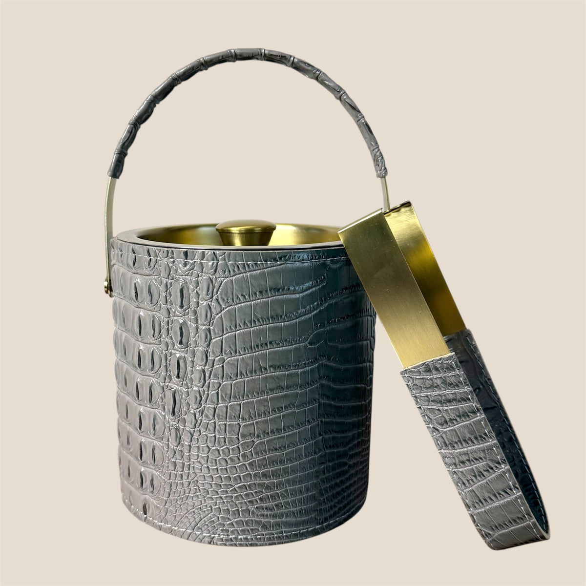 Ice Bucket with Tongs - Grey