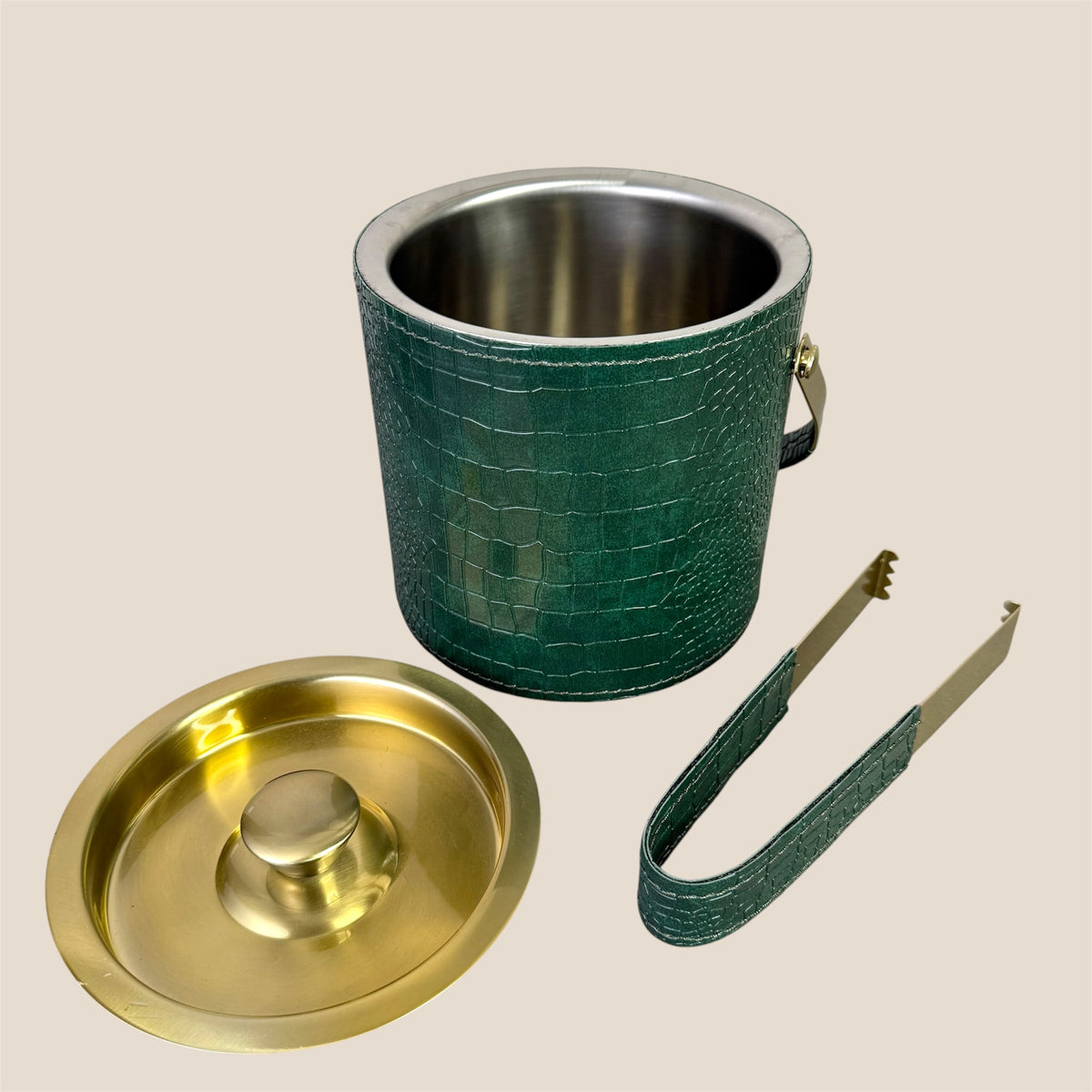 Ice Bucket with Tongs - Deep Green