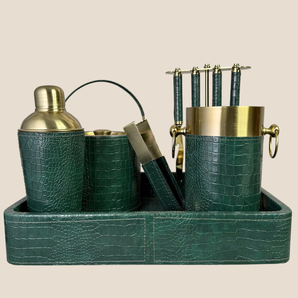 Croco Leather Complete Bar Set - Deep Green