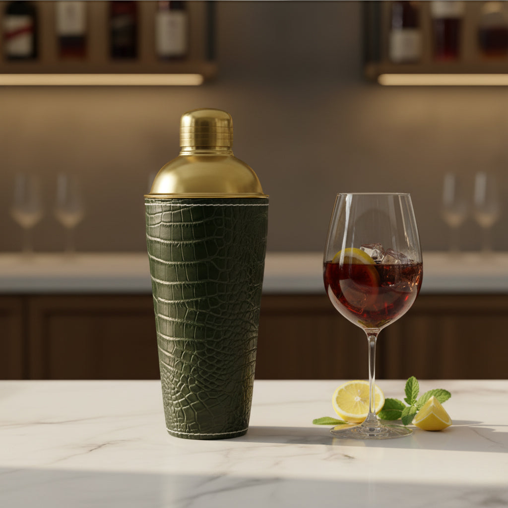Croco Leather Cocktail Shaker - Green