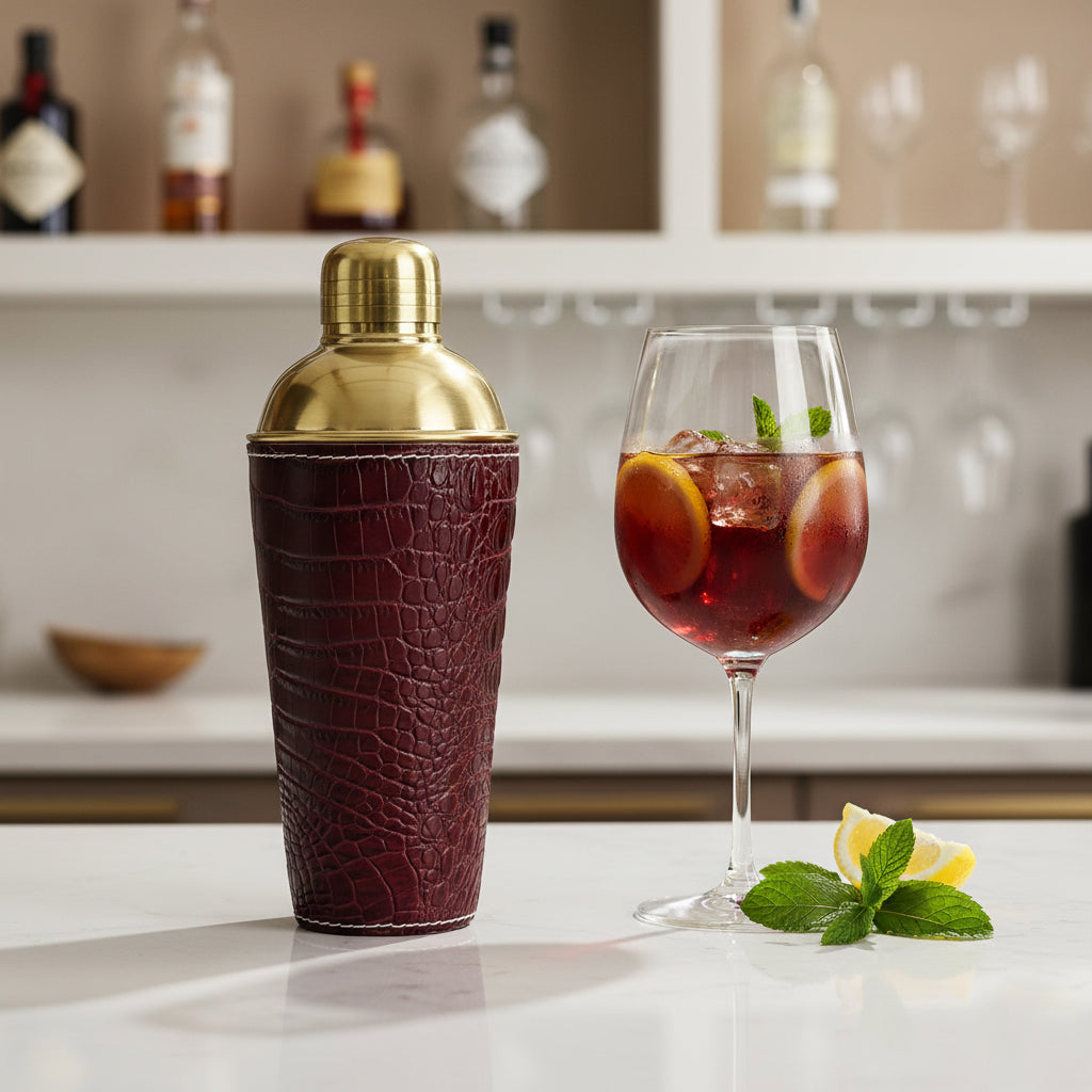 Croco Leather Cocktail Shaker - Maroon