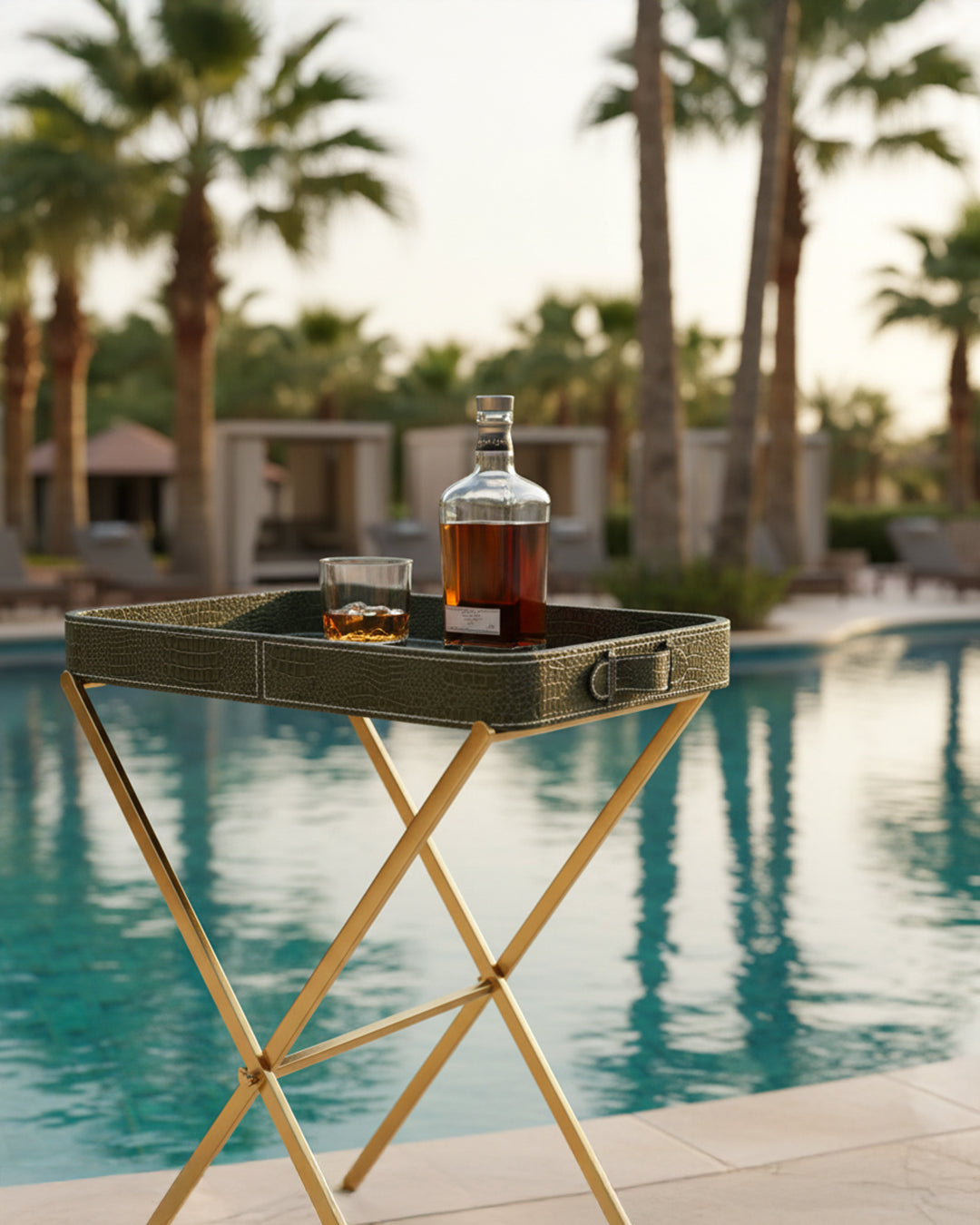 Croco Leather Butler Table - Deep Green