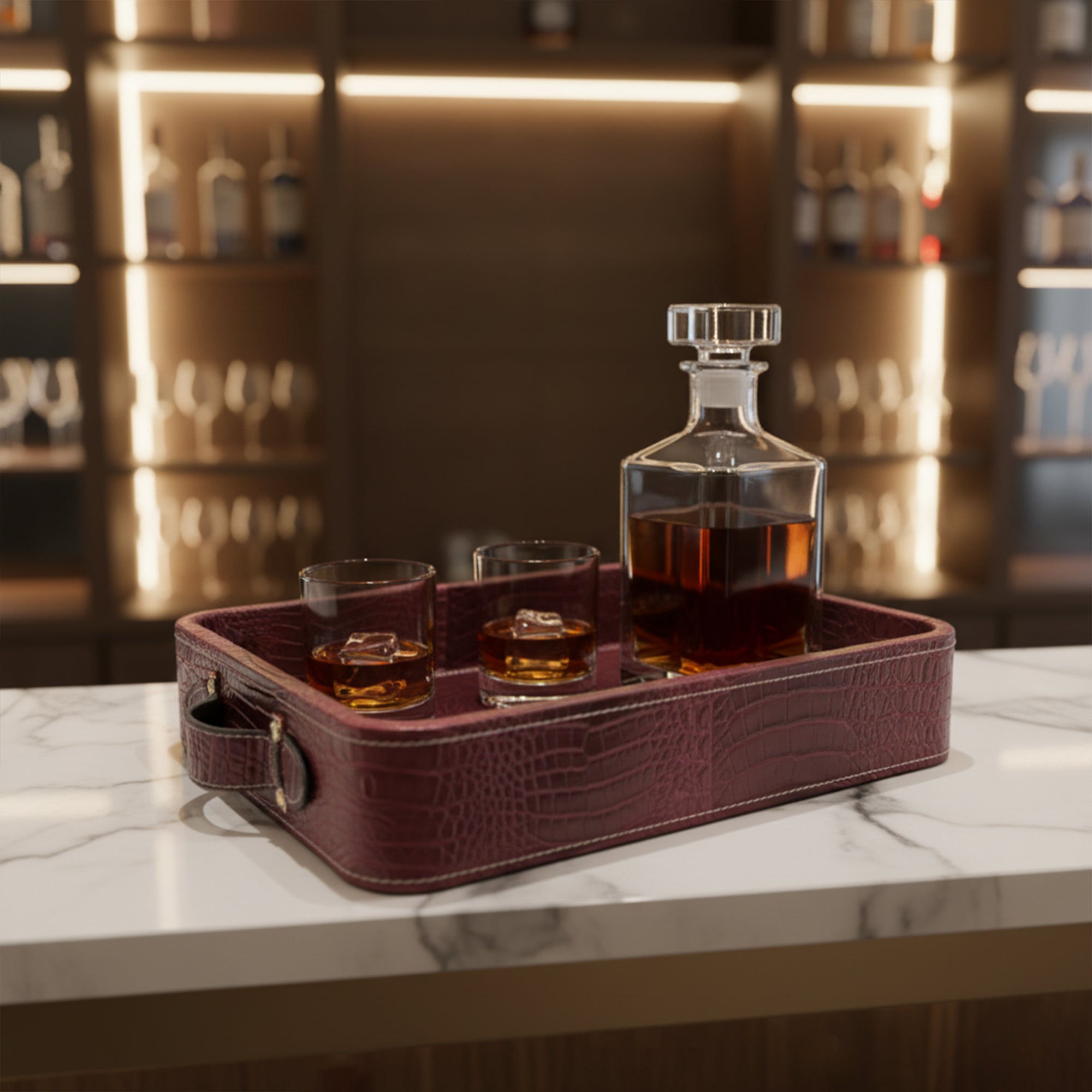 Croco Leather Tray - Maroon