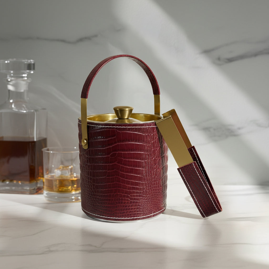 Ice Bucket with Tongs - Maroon