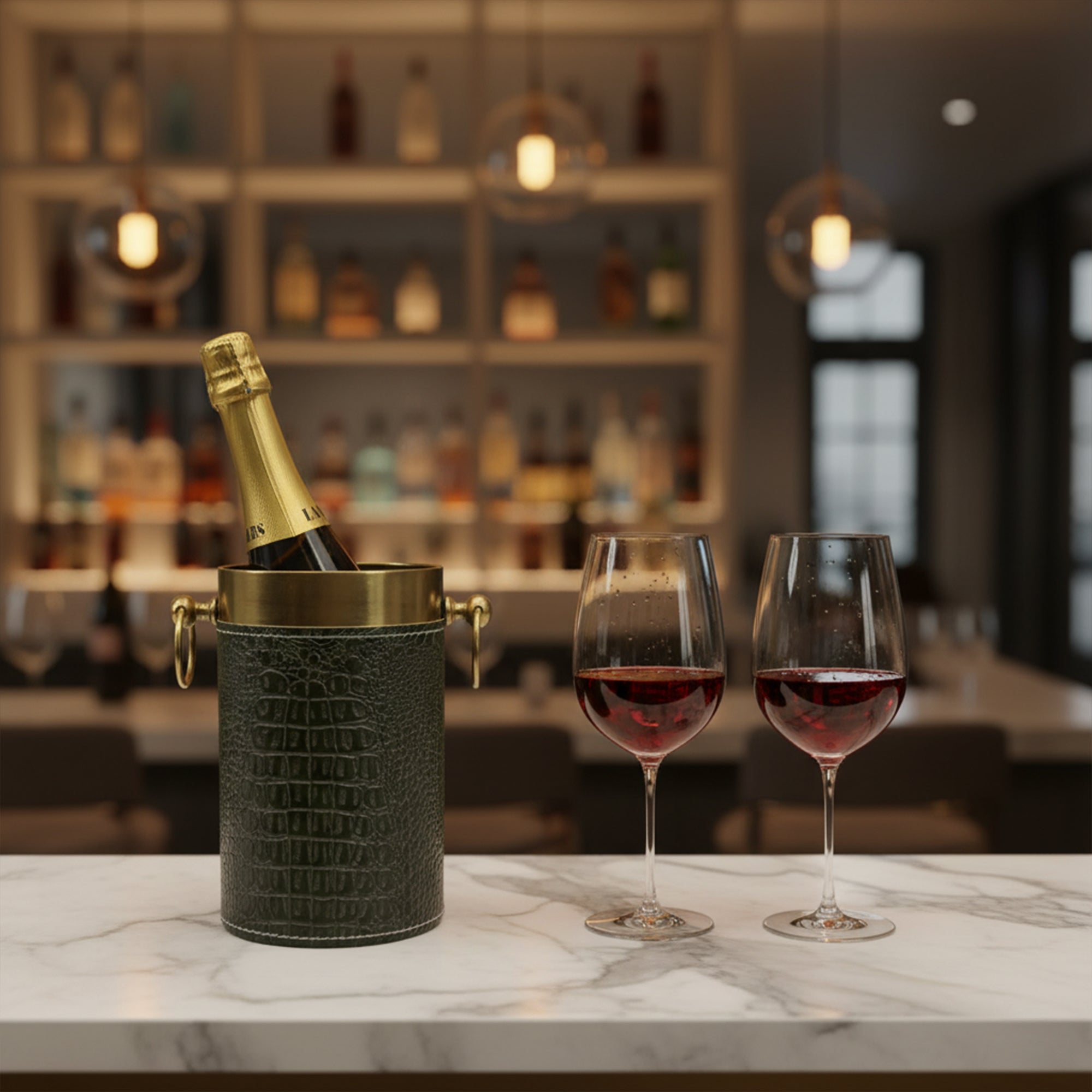 Croco Leather Wine Chiller _ Deep Green