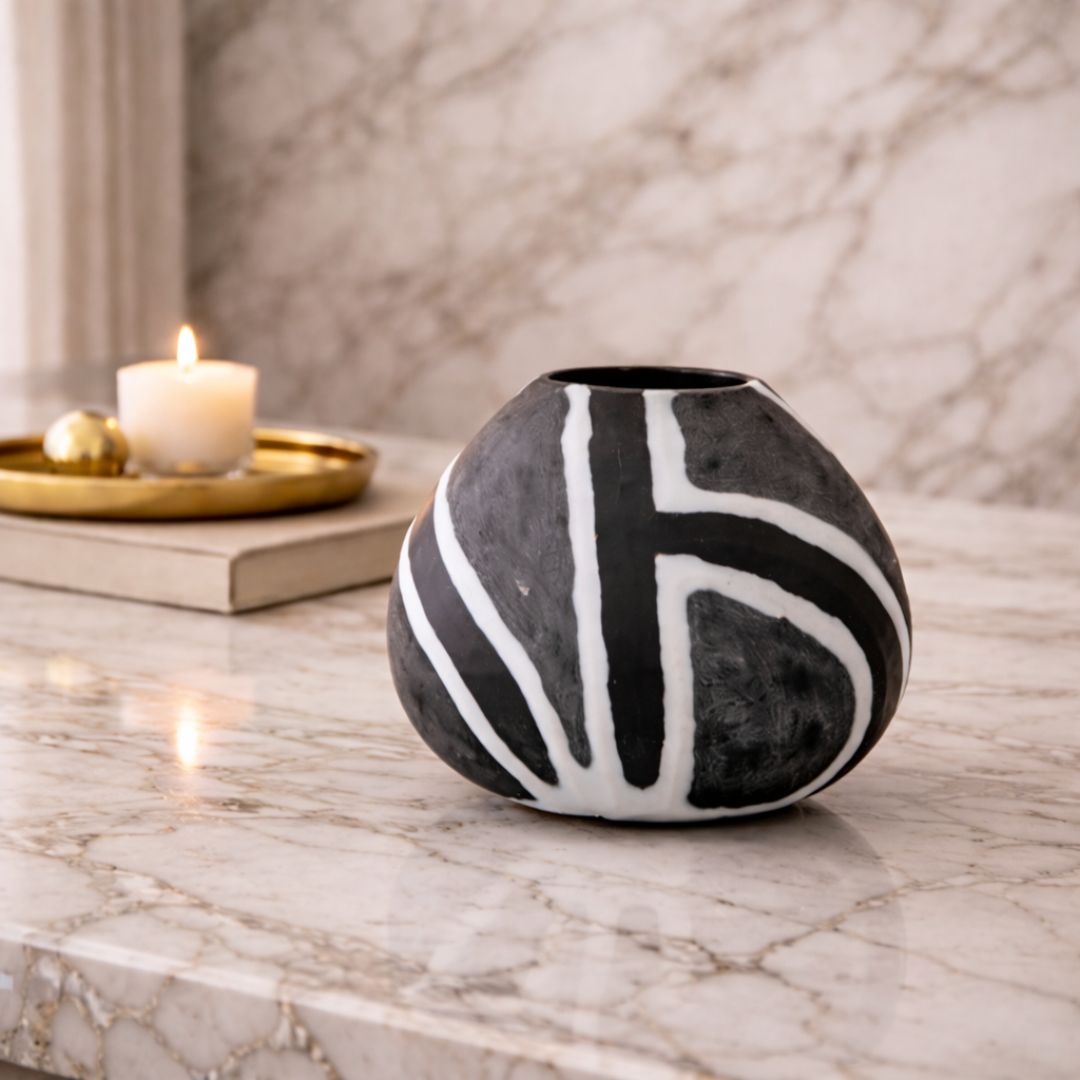 Hand-Cut Black & White Glass Vase - Small