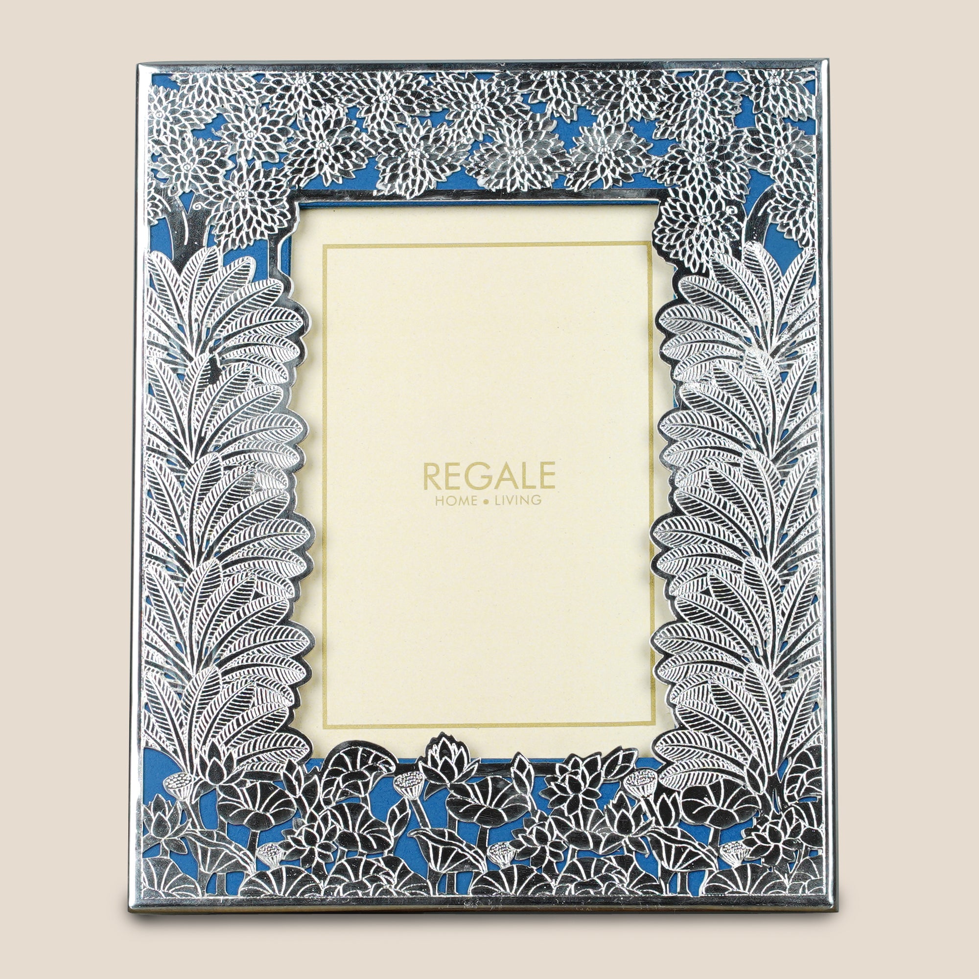 Silver-Plated Floral Elegance Photo Frame - Blue