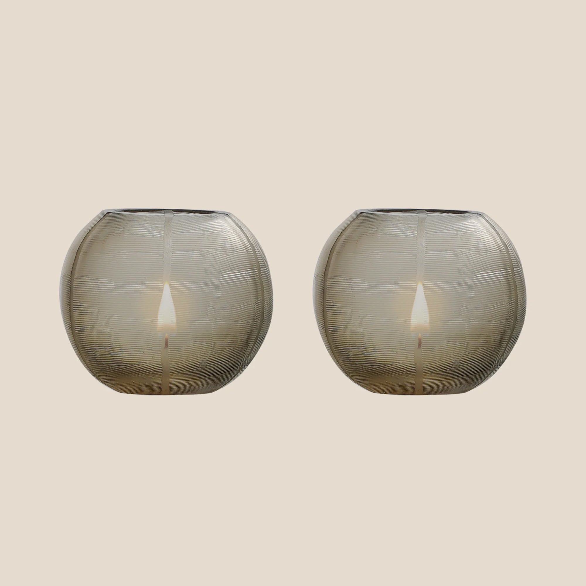 Smoky Amber Ribbed Glass Votive (Set of 2)