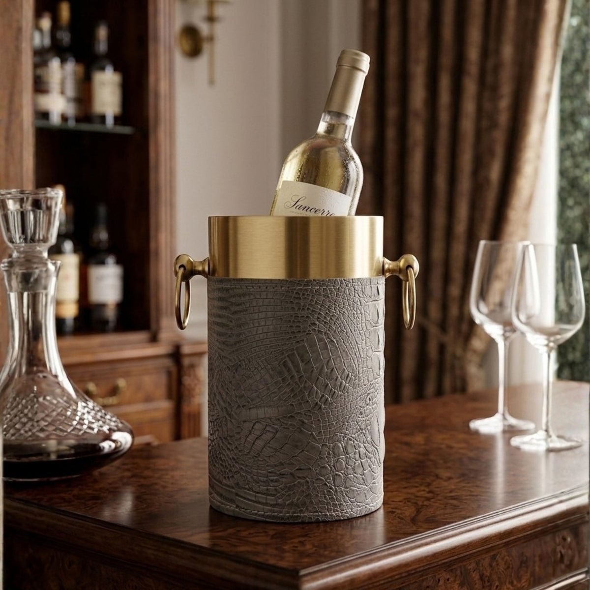 Croco Leather Wine Chiller - Grey