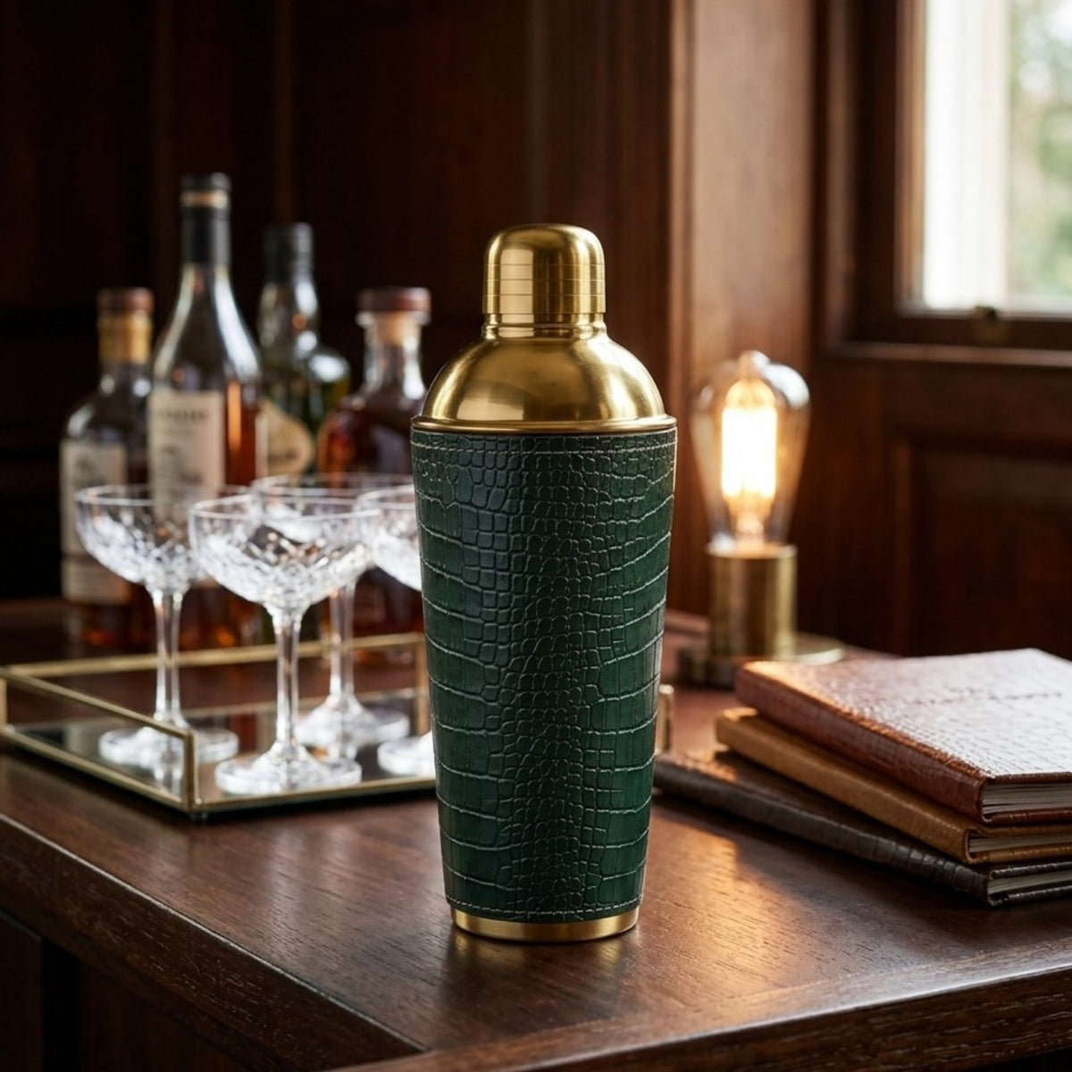 Croco Leather Cocktail Shaker - Deep Green
