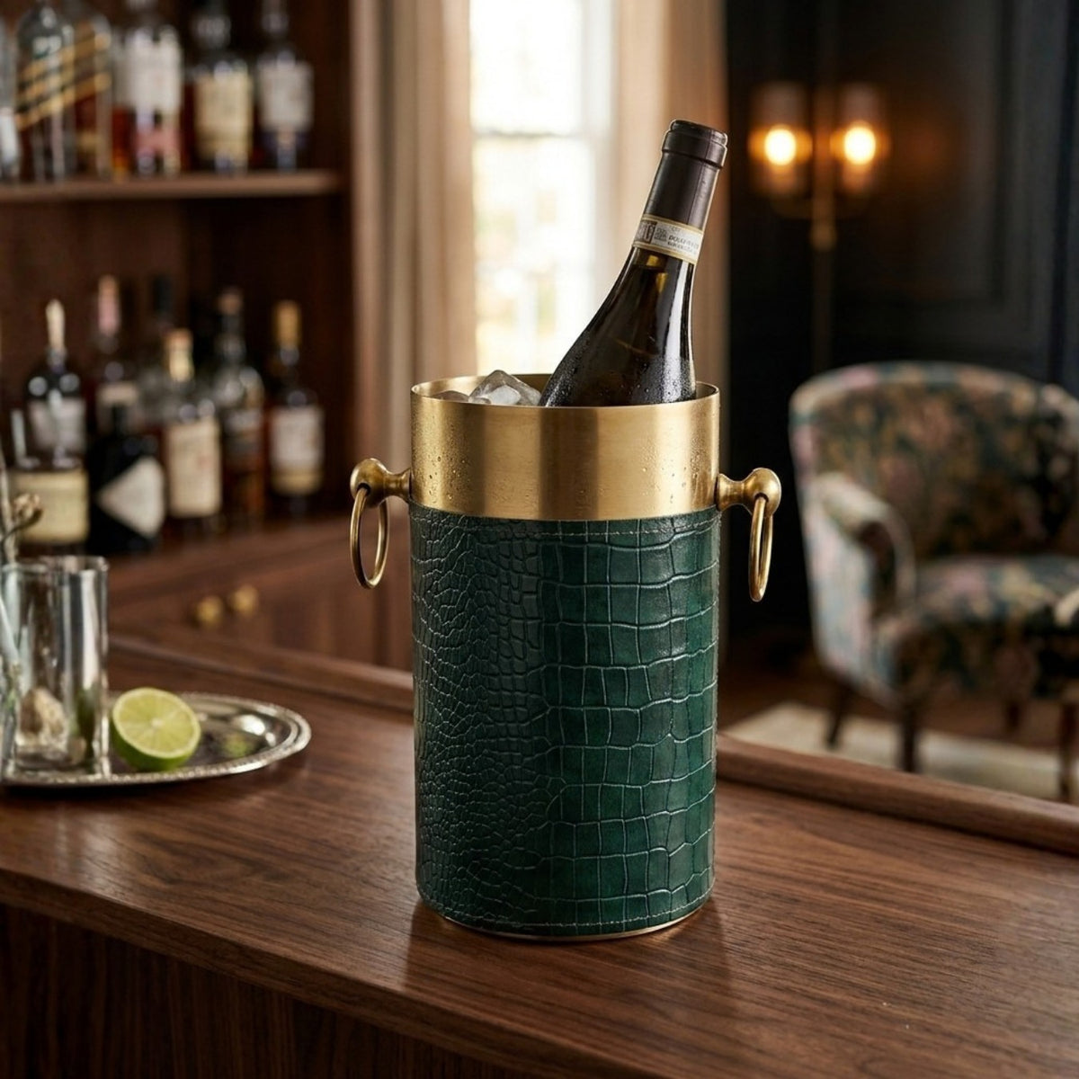 Croco Leather Wine Chiller - Deep Green