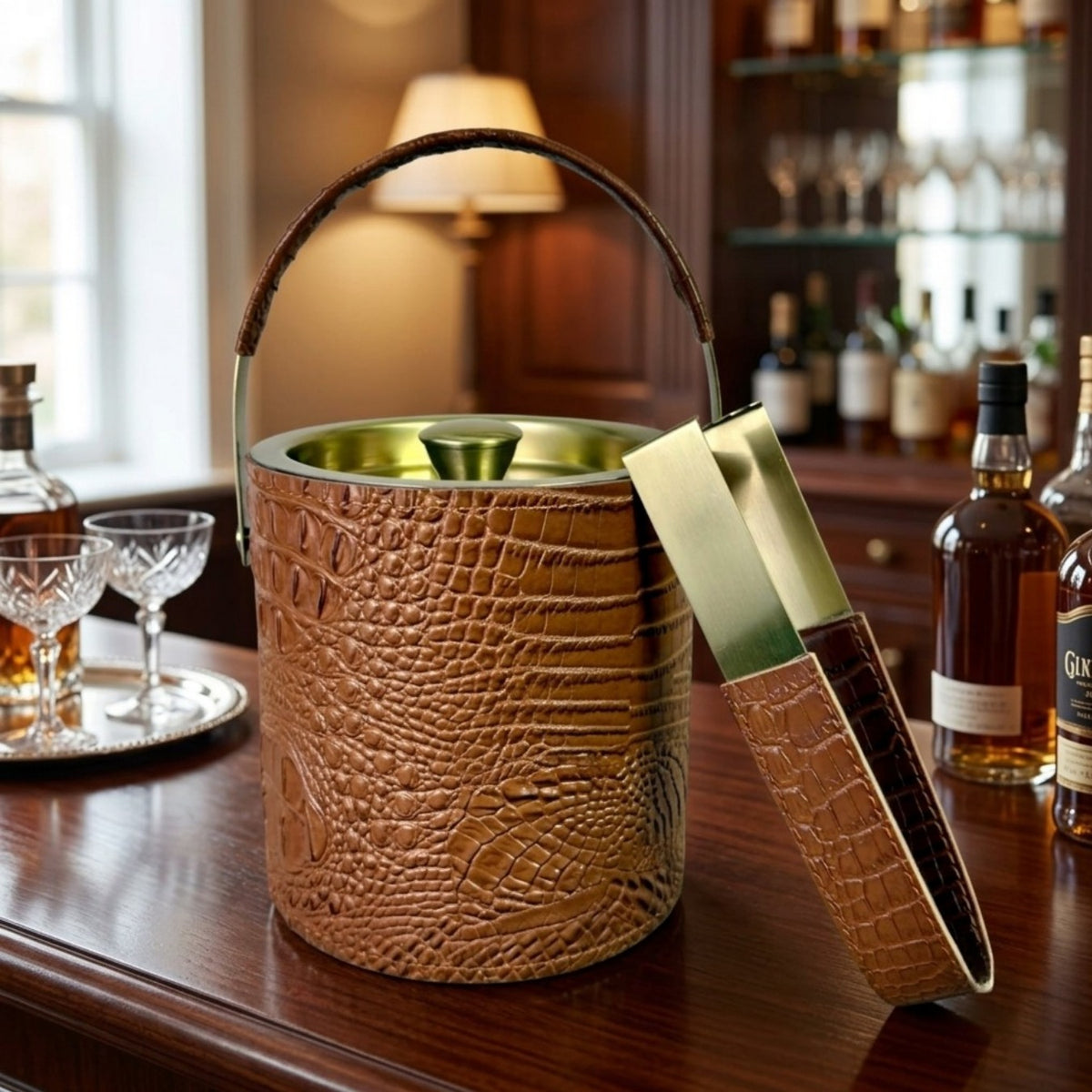 Ice Bucket with Tongs - Tan
