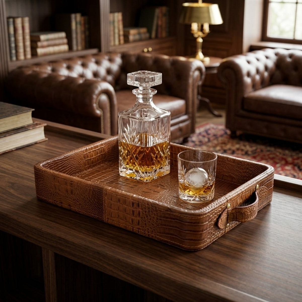 Croco Leather Tray - Tan