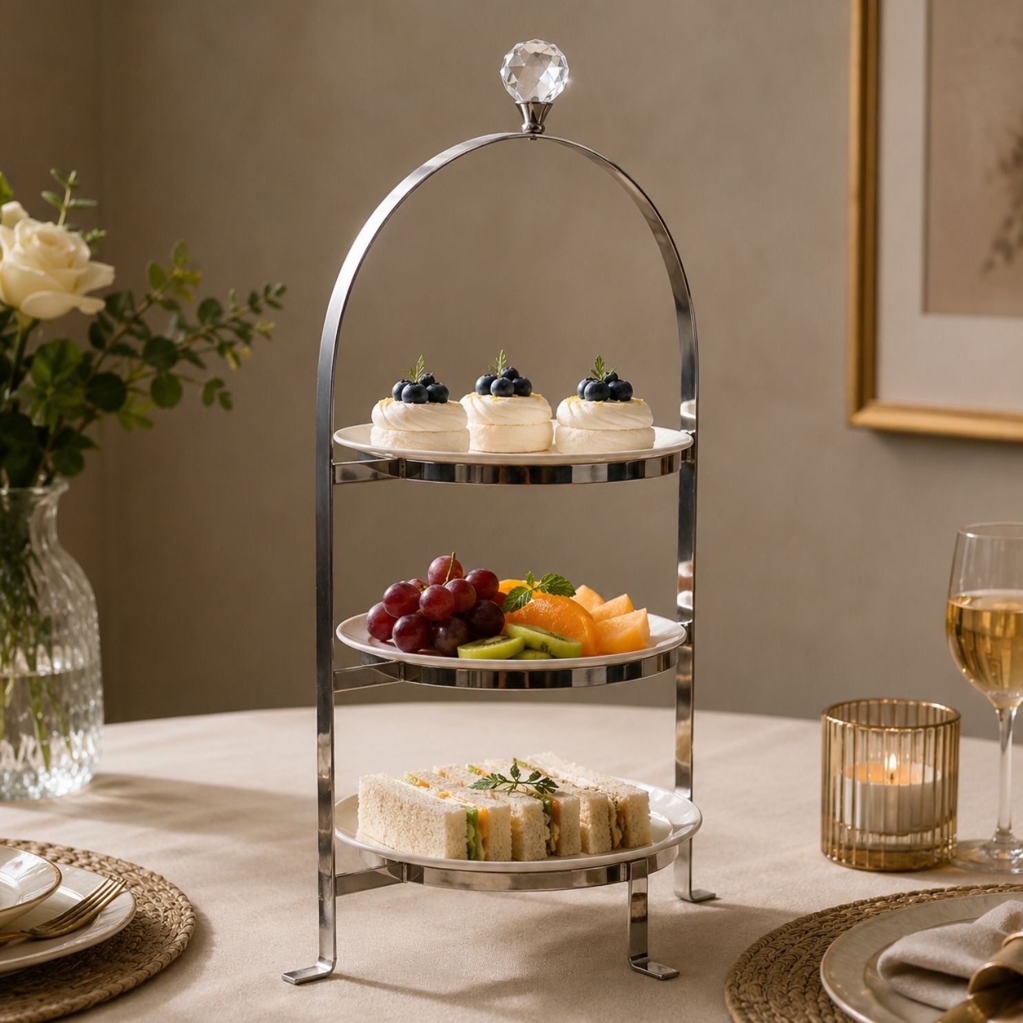 Nickel Three -Tier Host Stand without plates - Large