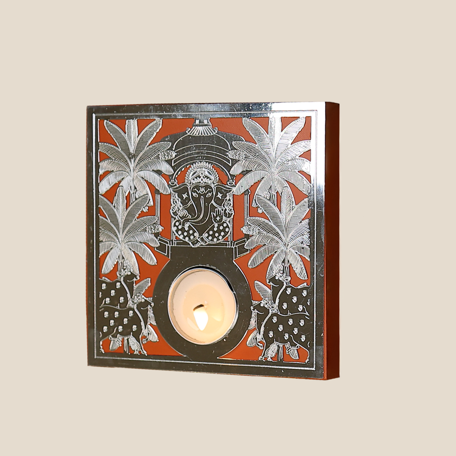 Nandi Ganesh Tealight Holder - Orange