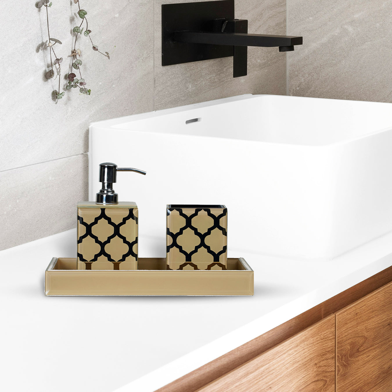 Moroccan Jaali Glass Soap Dispenser - Beige