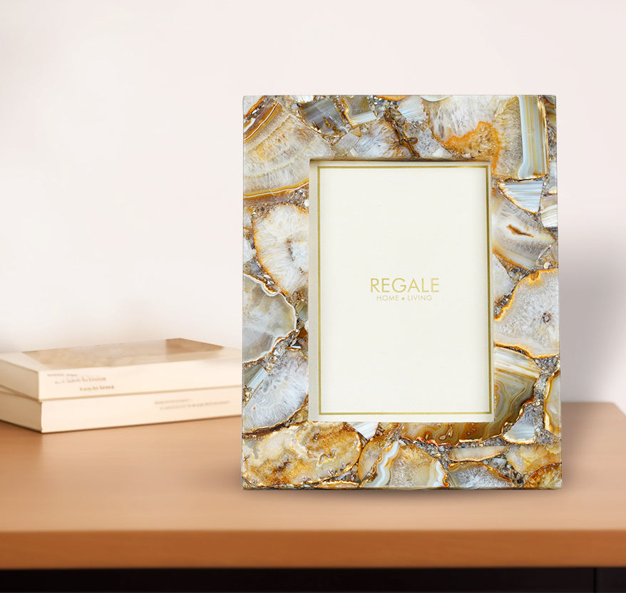 Golden Agate Stone Photo Frame