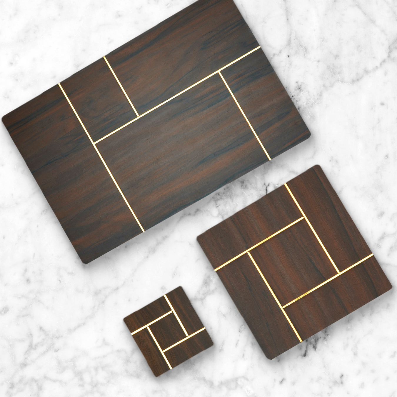 Walnut Gold Lines Coaster - Set of 4
