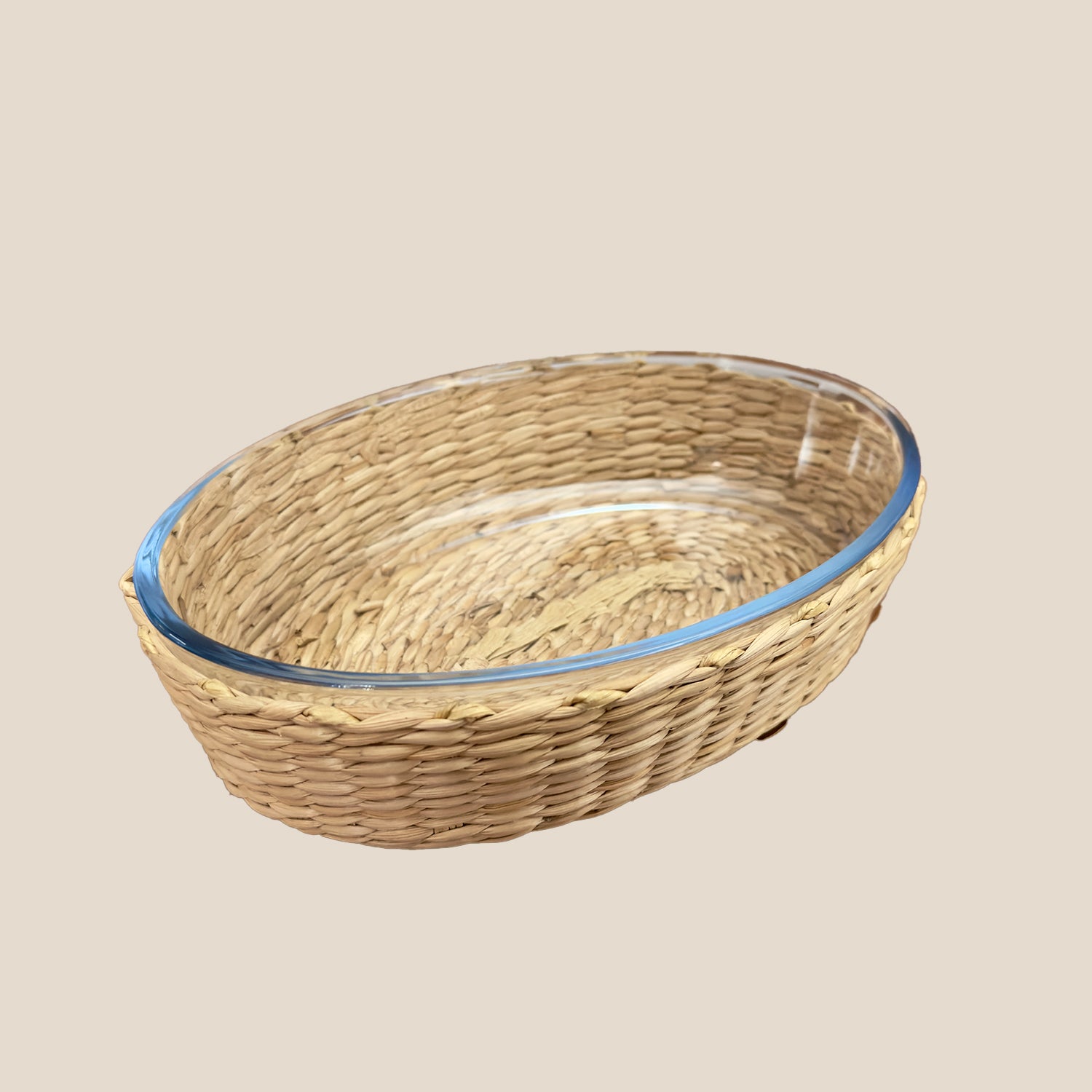 Borosilicate Glass & Cane Oval Dish Small