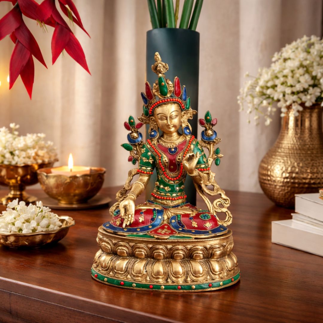 Tara Devi Brass Sculpture with Stonework