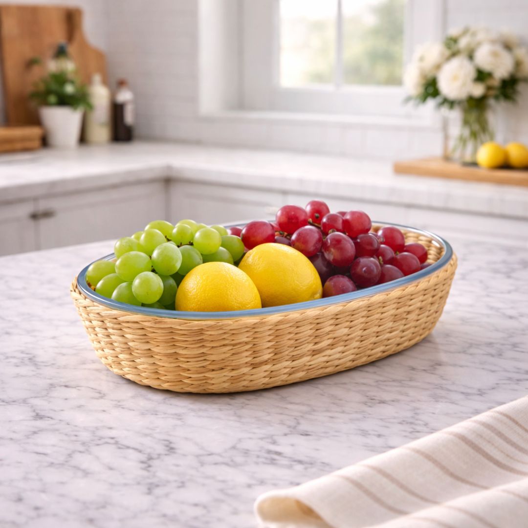 Borosilicate Glass & Cane Oval Dish Large