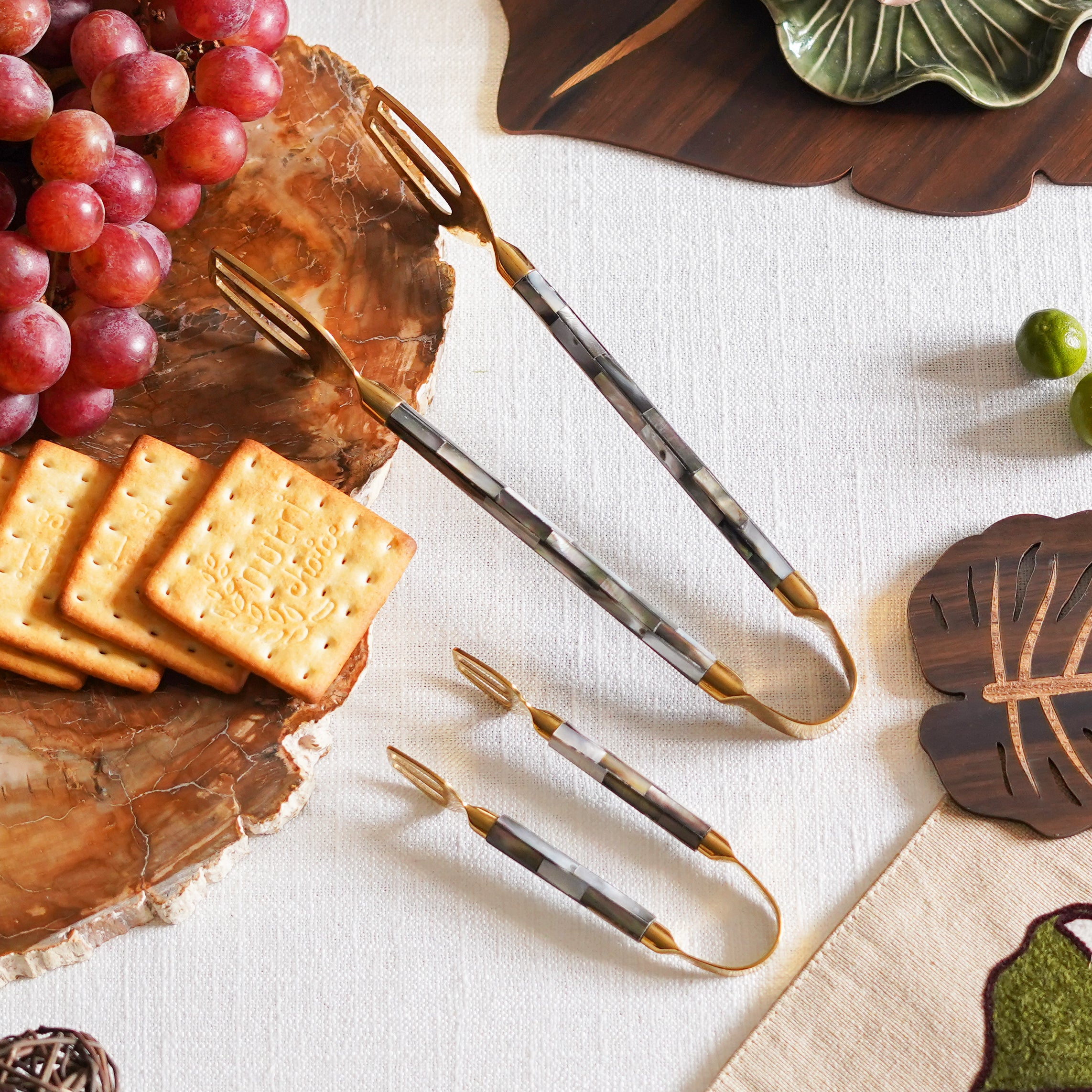 Mother-of-Pearl Inlay Serving Tongs