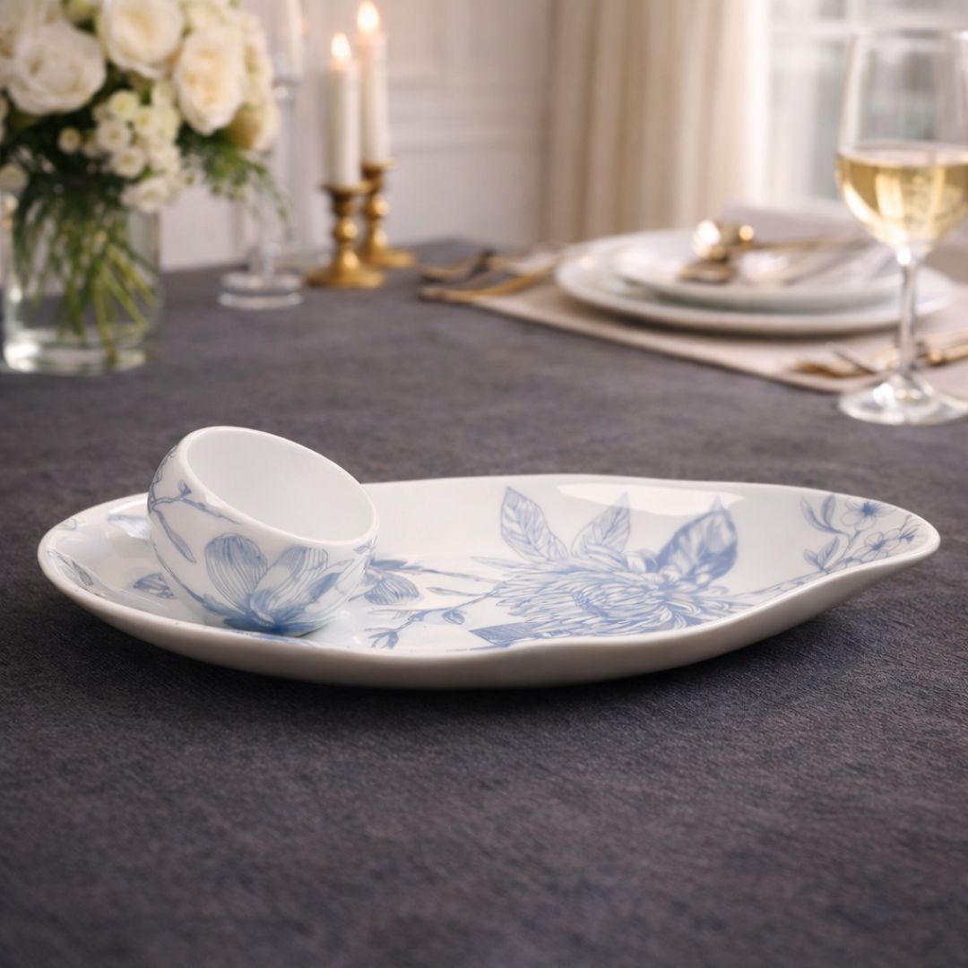 Seren Bone China Snack Platter with Dip Bowl