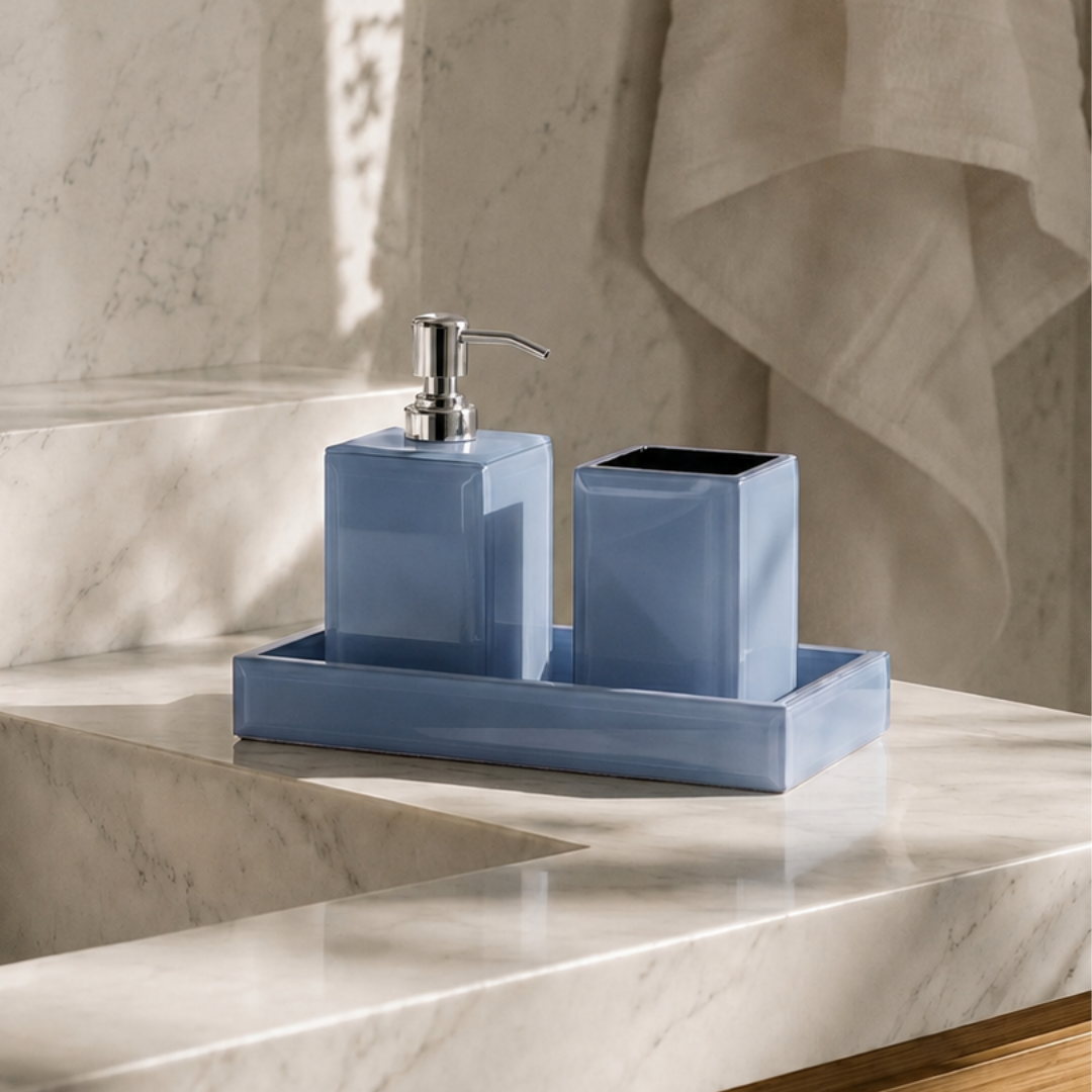 Grey Glass Tumbler & Dispenser
