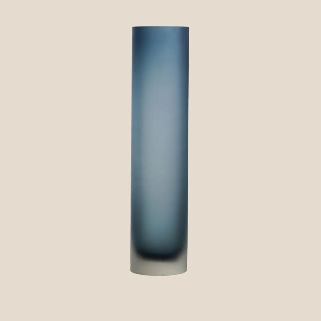 Frosted Blue Glass Cylinder Vase - Small